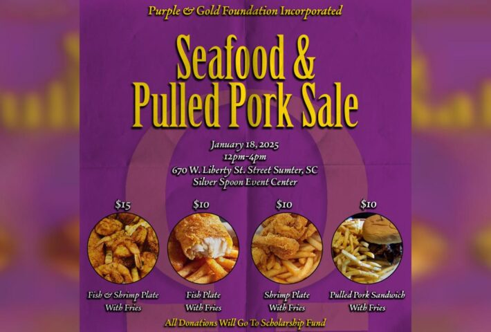 Purple and Gold Foundation Seafood & Pulled Pork Sale