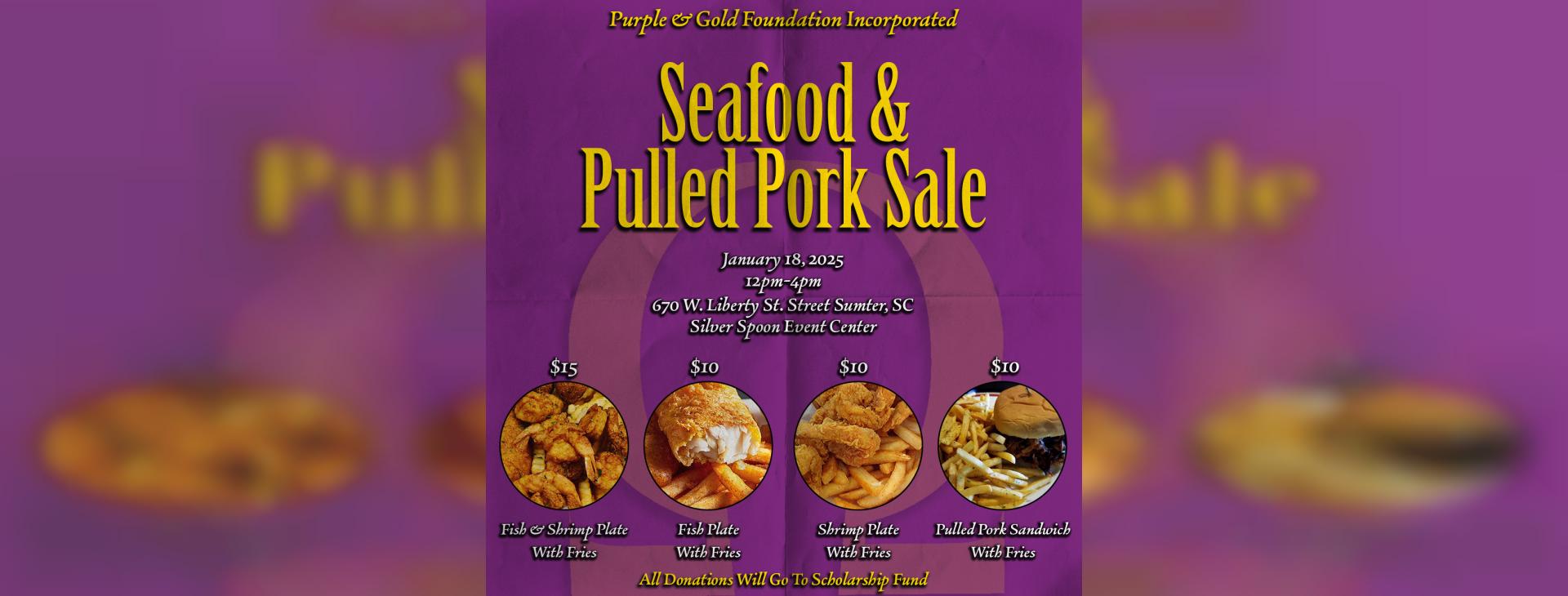 Purple and Gold Foundation Seafood & Pulled Pork Sale — event banner