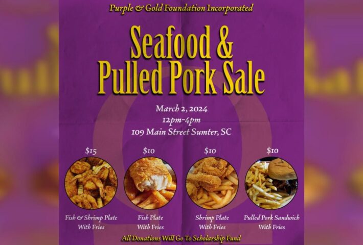 Purple and Gold Foundation Seafood & Pulled Pork Sale