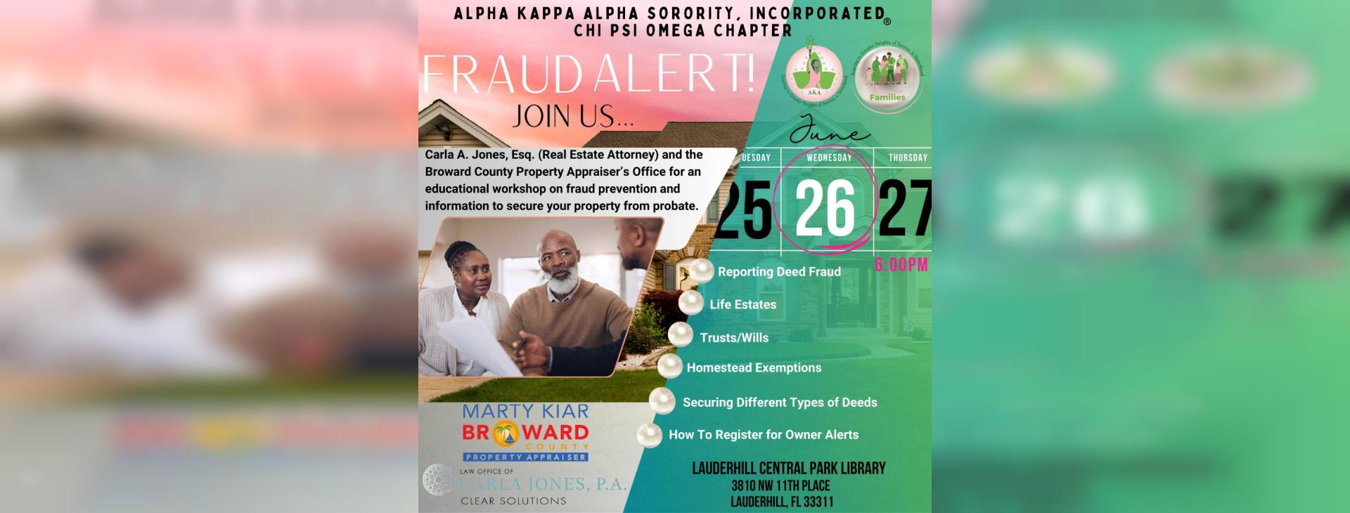 FRAUD ALERT! Seminar with Property Appraisers Office — event banner