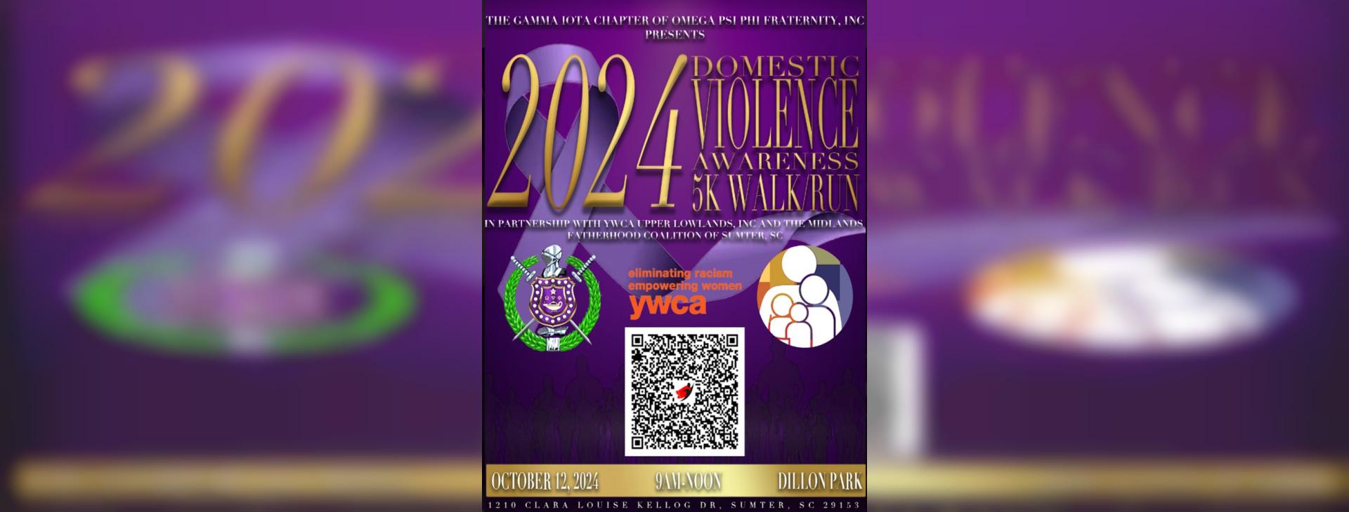 Gamma Iota Chapter of Omega Psi Phi Fraternity, Inc. Presents 2024 Domestic Violence Awareness 5k Walk/Run — event banner