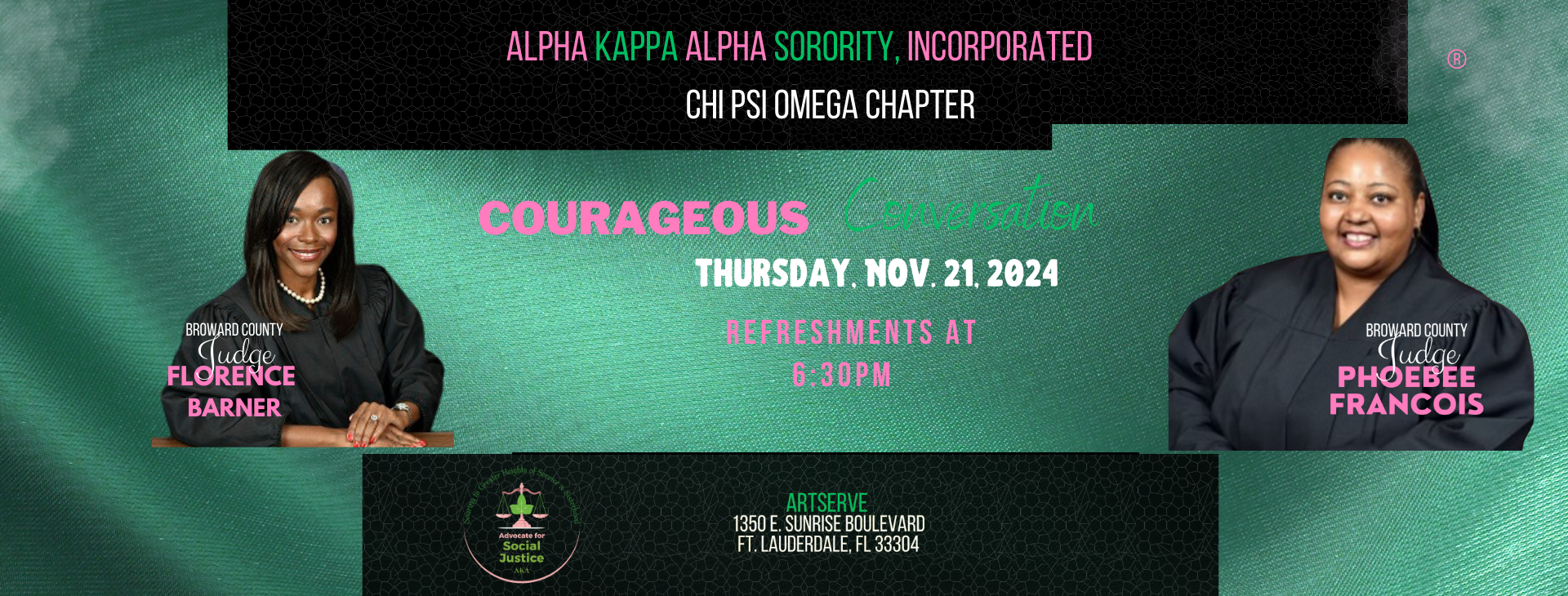 Courageous Conversation with Broward County Judges Florence Barner and Phoebee Francois — event banner
