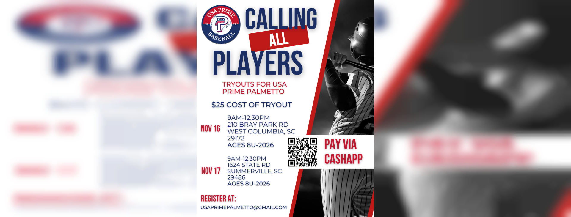USAPRIME Palmetto/ Kansas City Royals Baseball Tryouts — event banner