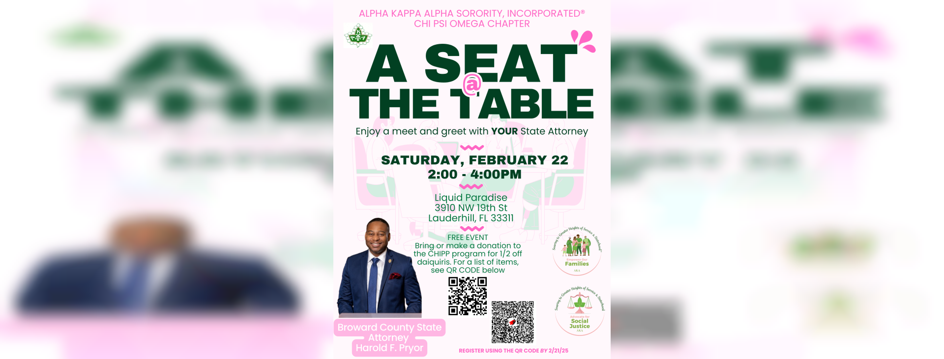 A Seat @ the Table with State Attorney Harold Pryor — event banner