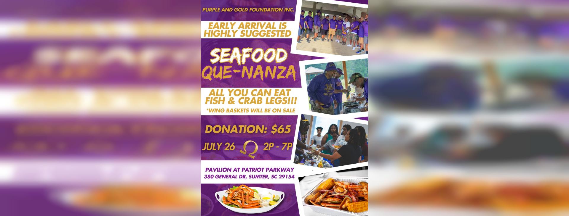 Purple and Gold Foundation Seafood Quenanza — event banner