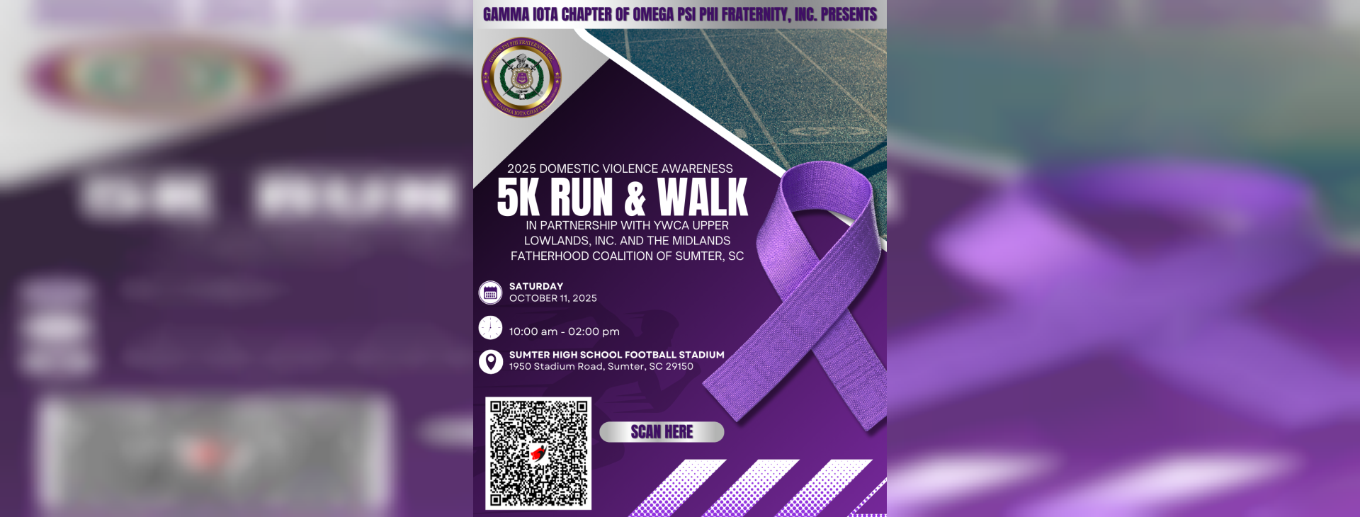 Gamma Iota Chapter of Omega Psi Phi Fraternity, Inc. Presents 2025 Domestic Violence Awareness 5k Run/Walk — event banner