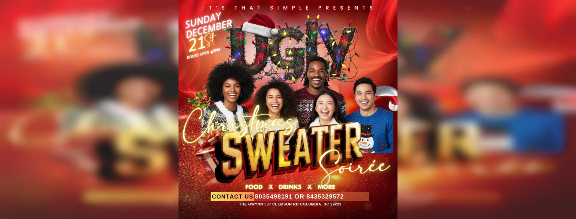 Ugly Christmas Sweater Soiree’ — event banner