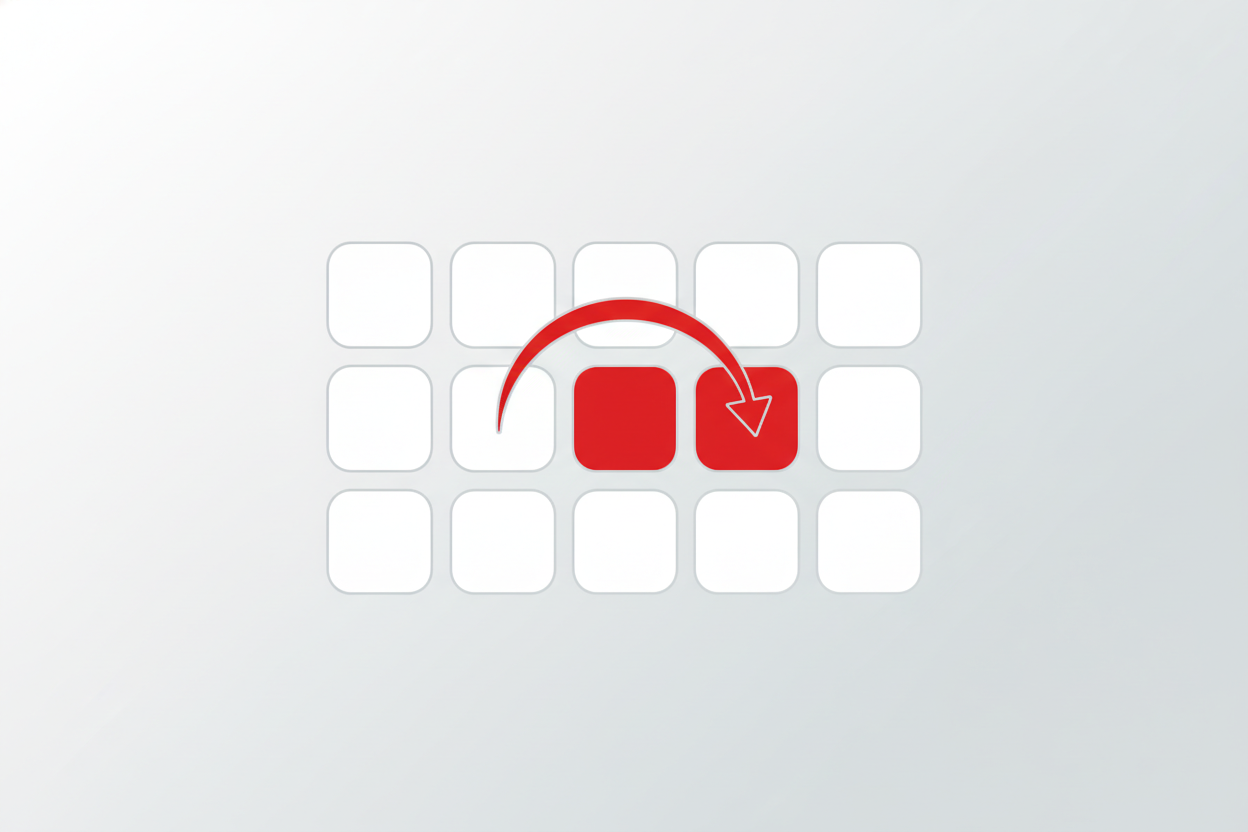 A minimalist calendar concept highlighting a short two-to-three-day span in red with a small arrow connecting the days.