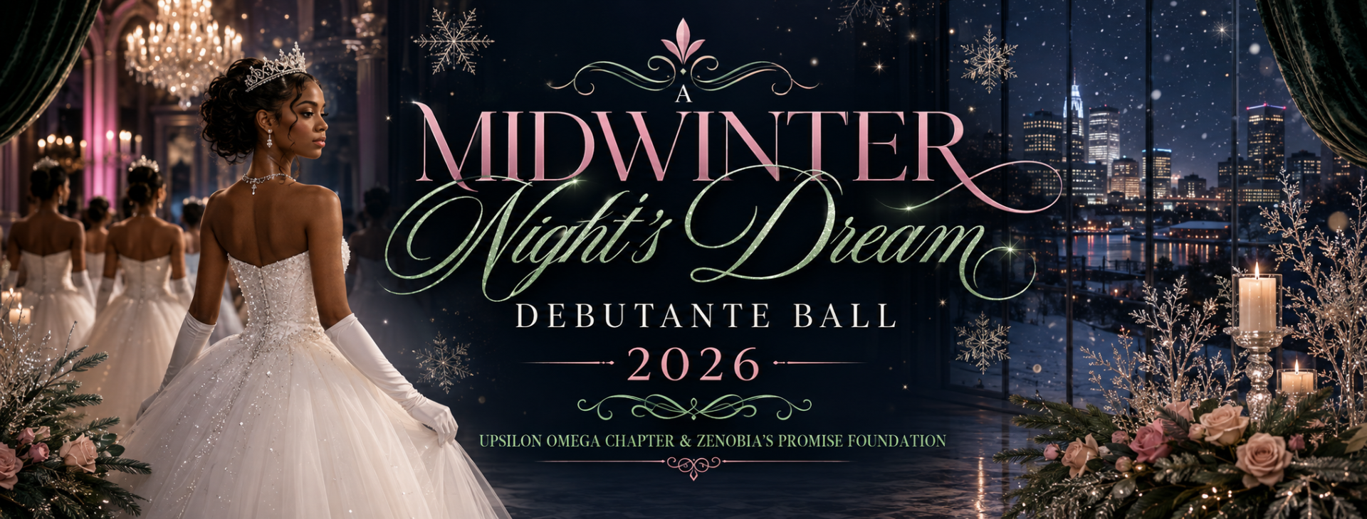 Upsilon Omega Chapter and Zenobia’s Promise Foundation present “A Midwinter Night’s Dream” Debutante Ball 2026 — event banner